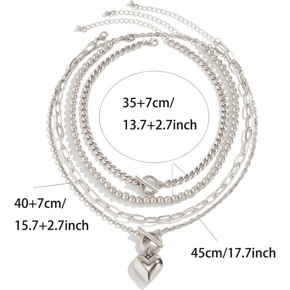 Layered Gold Necklace for Women Non Tarnish Chunky Paperclip Heart Jewelry Set - Picture 5 of 8